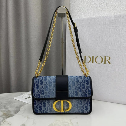 Dior 2026 East-West Chain Handbag 25cm Blue Black Demin Calfskin