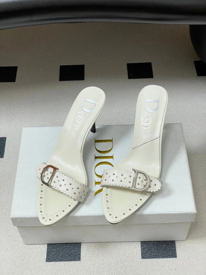 Dior 2026 Studded Sandal 8.5cm Black and White Sheepskin 717875