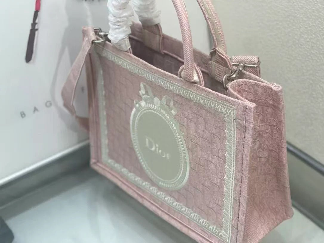 Dioramour Medium Dior Book Tote 36cm with Strap Pink Canvas