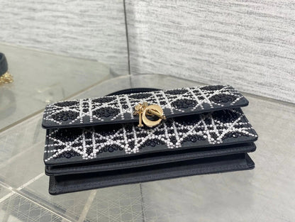 Dior 2026 Top Handle Embroidered Bag 21cm Calfskin 352086