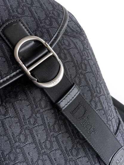 Dior 2026 Jett Backpack With Flap 42cm Black Fabric Leather