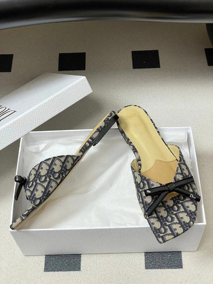 Dior 2026 Bow Slipper Canvas Calfskin 911148