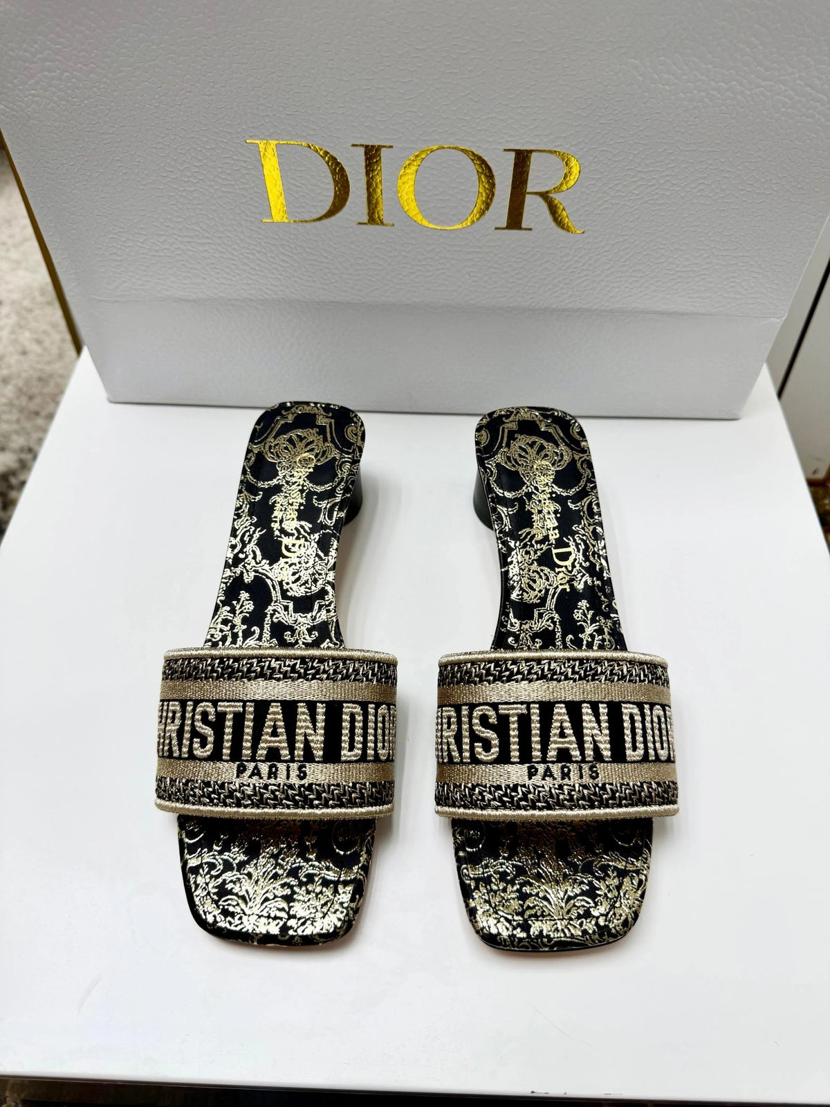CD 26s Embroidered Sandals White Gold Genuine Leather 683023
