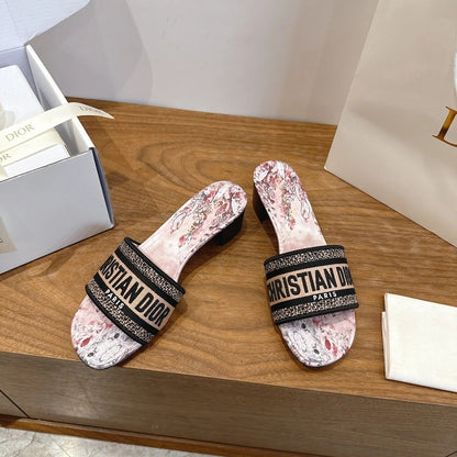 CD 26s Flower Flat Sandals 45 Canvas Cowhide 685487