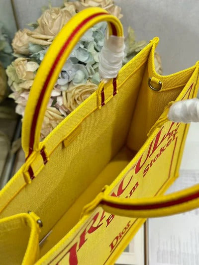 Dior 2026 Book Tote with Strap Yellow and Red Book Cover Embroidery