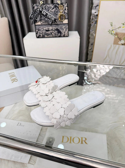 CD 26s Floral Flat Slippers Genuine Leather