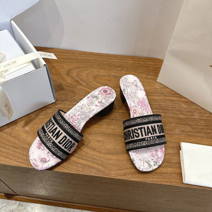 CD 26s Flower Flat Sandals 45 Canvas Cowhide 685487