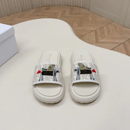 CD 26s Slippers White Canvas Lambskin 643806