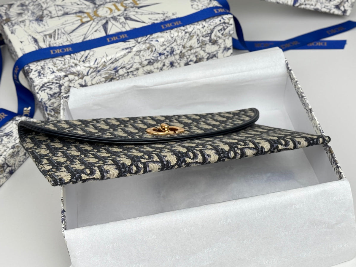 CD 30 Montaigne Avenue Pouch with Flap 30cm Blue Jacquard