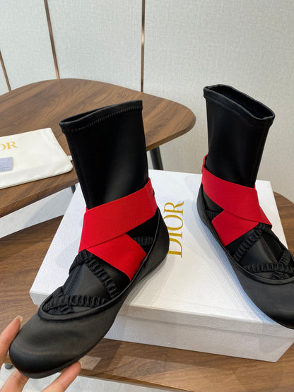 CD Ballet Stretch Boots Black Red Sheepskin Fabric 431501