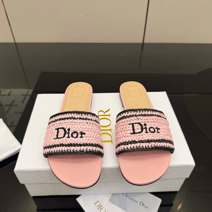 CD Dioriviera Woven Slides Pink Fabric Goatskin 828259