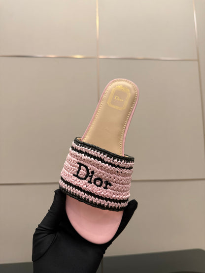 CD Dioriviera Woven Slides Pink Fabric Goatskin 828259