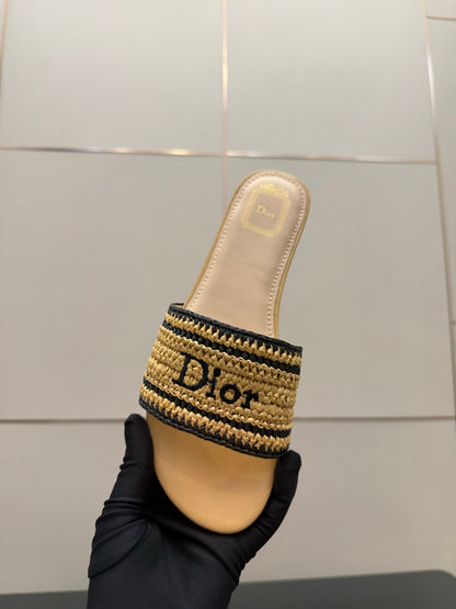 CD Dioriviera Woven Slides Beige Fabric Goatskin 828264