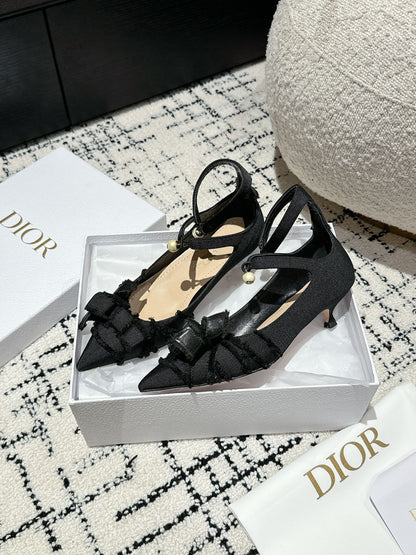 CD Adiorable pump 45 Black Fringed Grosgrain