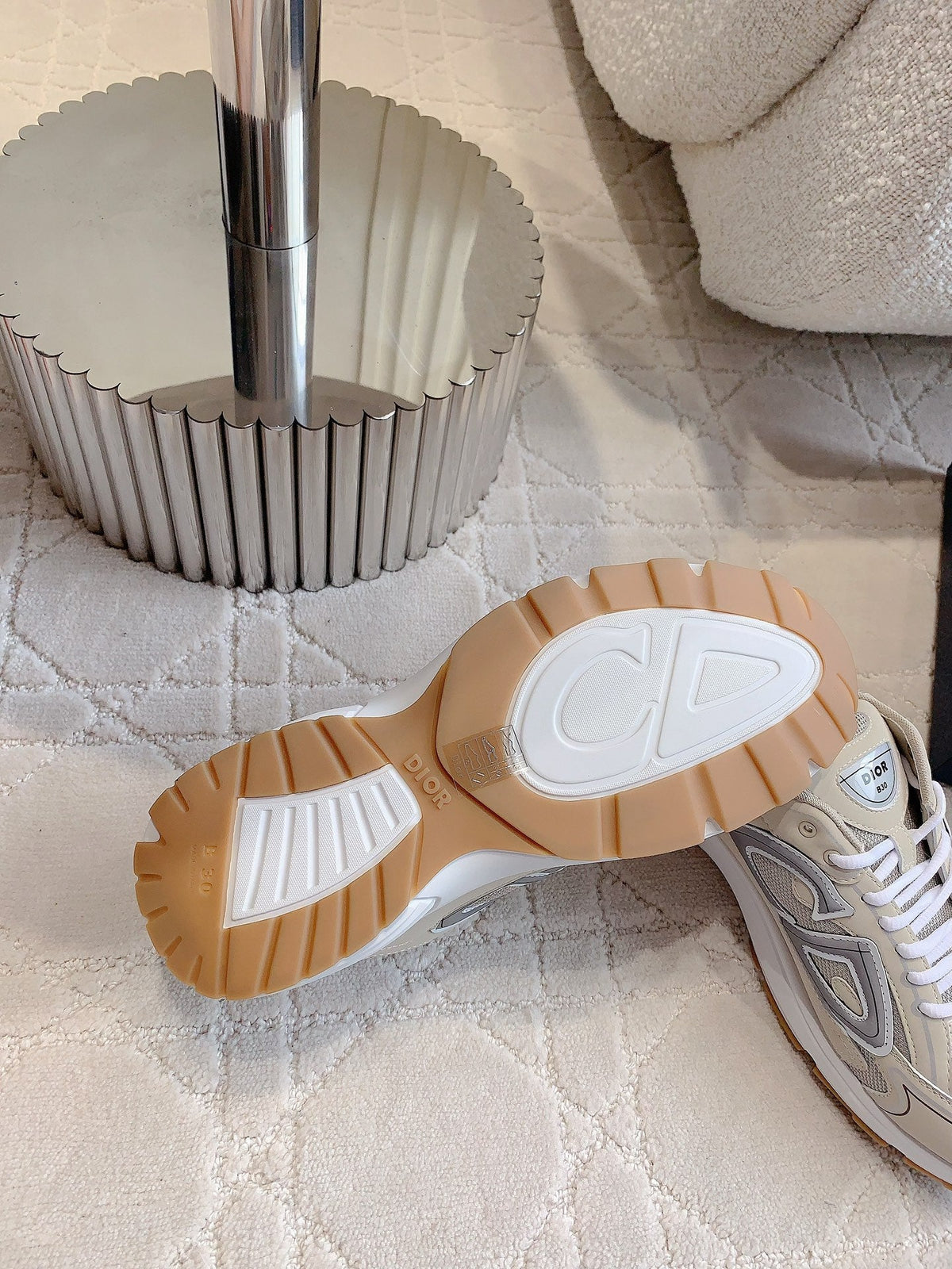 CD B30 Sneaker Grey Beige Mix Brown Polyester Mesh Fabric And Calfskin