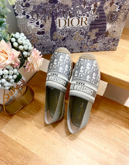 CD Granville Espadrille Grey Beige Oblique Jacquard Fabric And Calfskin