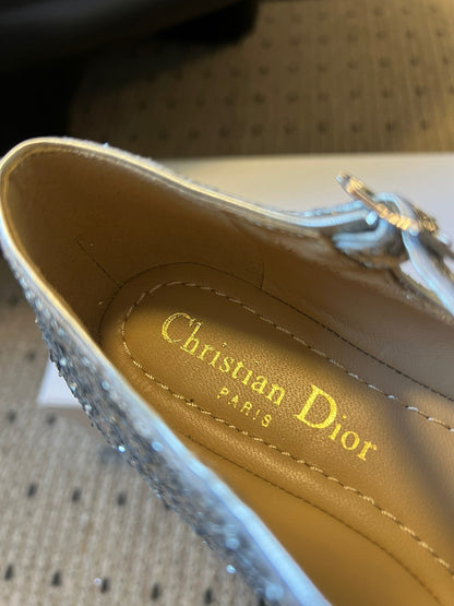 CD 26s New Flat Ballet Flats With Cross Straps Sliver Glitter 622217