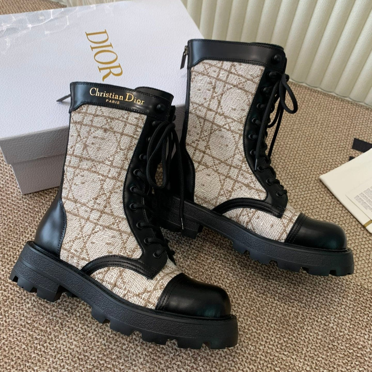 CD D-Unit Ankle Boot In Beige Mix Black Tweed Fabric And Cowhide 113478