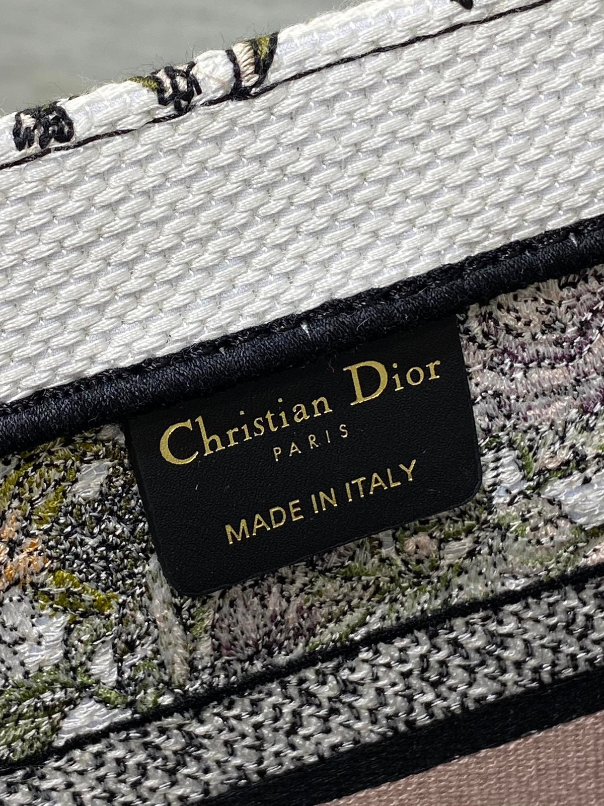 CD Small Dior Book Tote Full Floral Motif White Pink Cotton