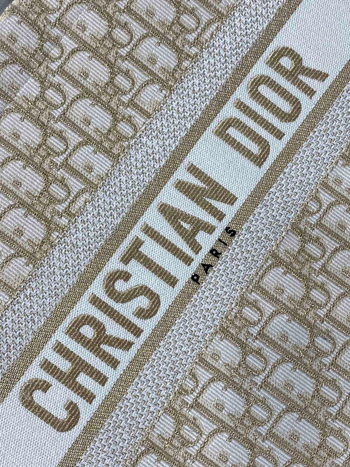CD Medium Dior Book Tote White Beige Cotton Oblique Jacquard