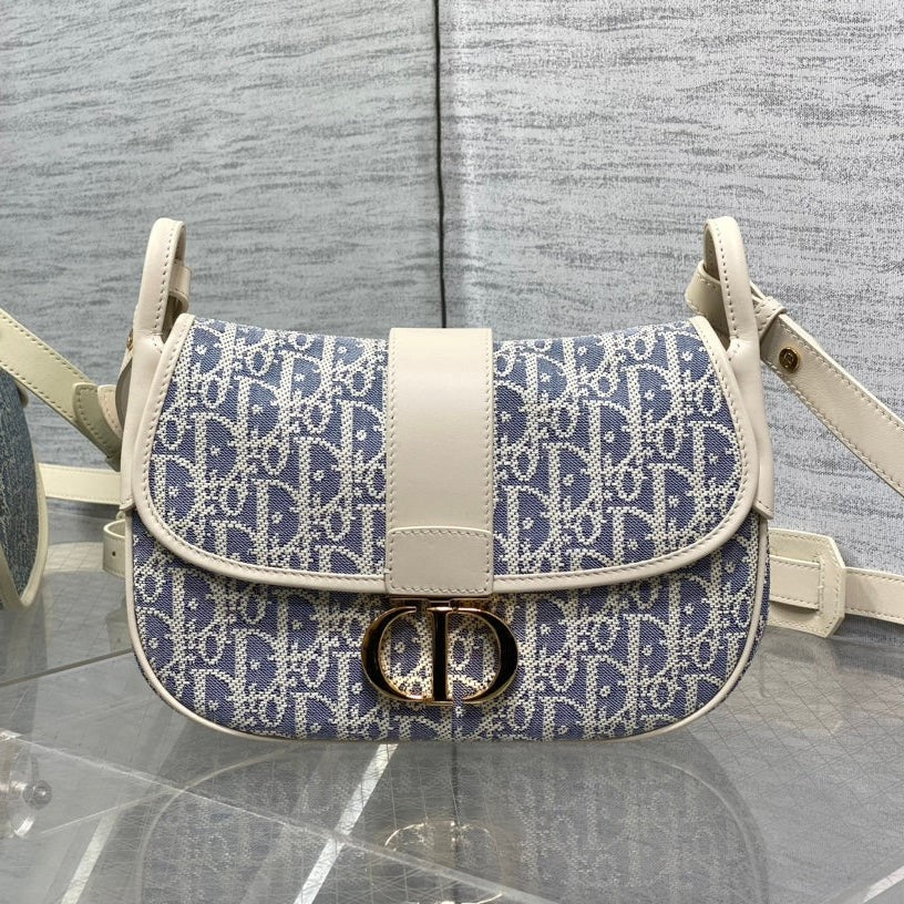 CD Montaigne classic monogram 25 blue white canvas jacquard
