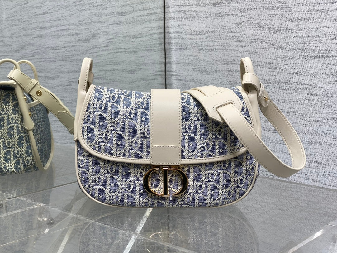 CD Montaigne classic monogram 25 blue white canvas jacquard