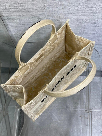 CD Small Dior Book Tote Scotland’s National Flower Pattern Beige Cotton