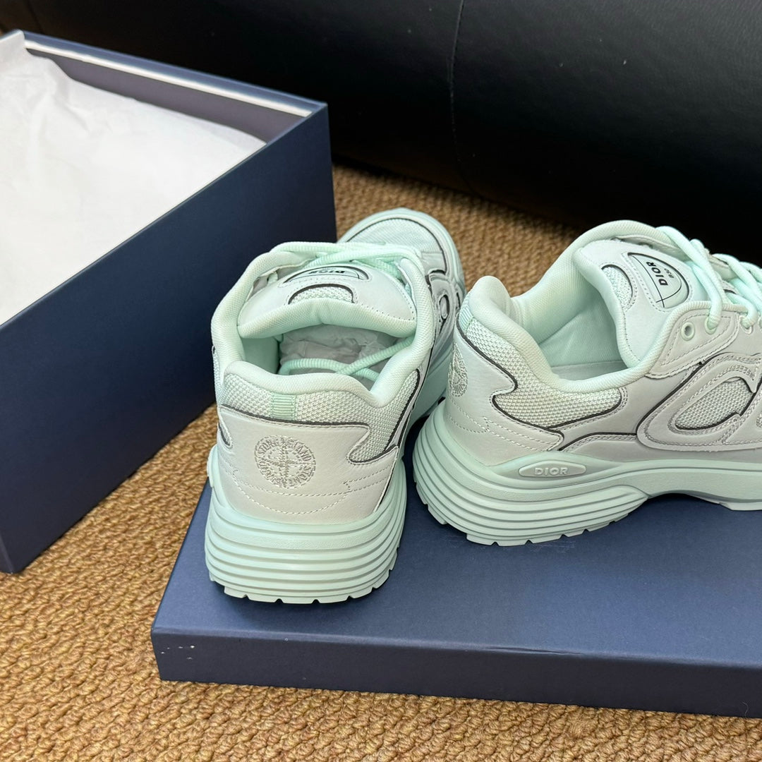 CD And Stone Island B30 Sneaker Light Turquoise Cowhide And Polyester Mesh Fabric