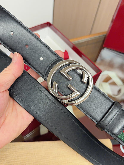 Gucci 2026 GG Buckle Web Belt 40mm Canvas Leather 215509