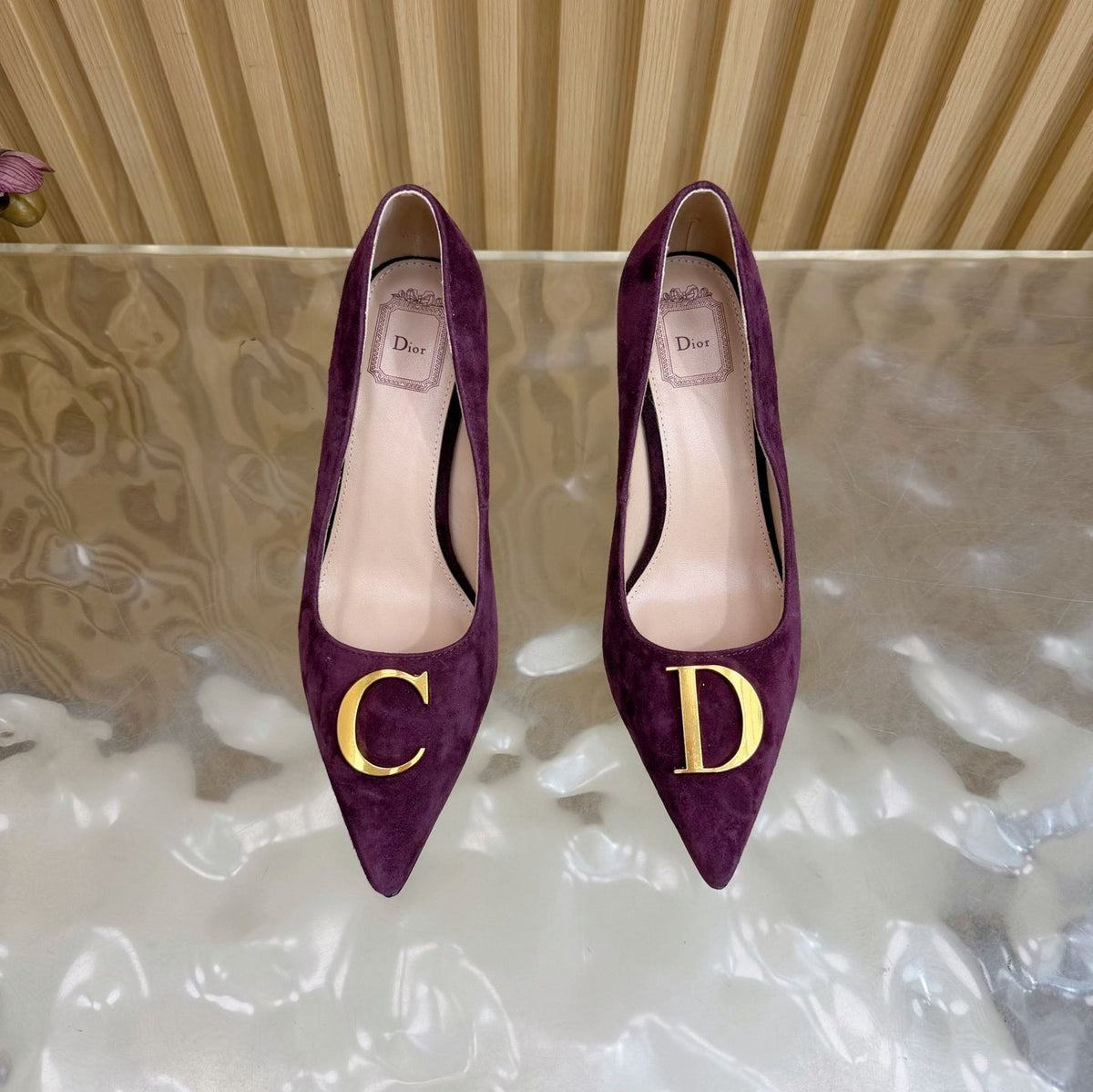 CD Buckle High-Heeled Elegant Shoes 85mm Burgundy Suede 537716