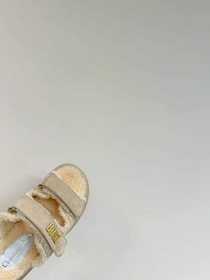 Dioract Slide In Light Grey Suede And Wool Fleece Lining 109879