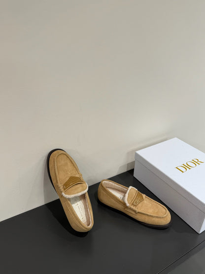 CD Loafers In Beige Brown Suede And Fleece Lining 109295