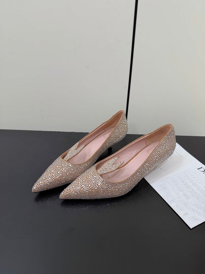 CD Heel Pointed Toe Rhinestone Slignback 3.5 Gold Suede 619566