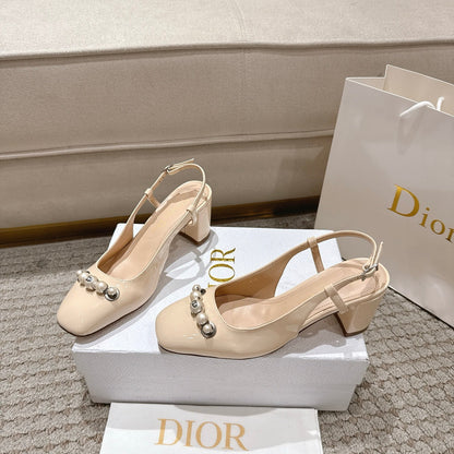 CD 25 slingback beige pearls patent leather 396118