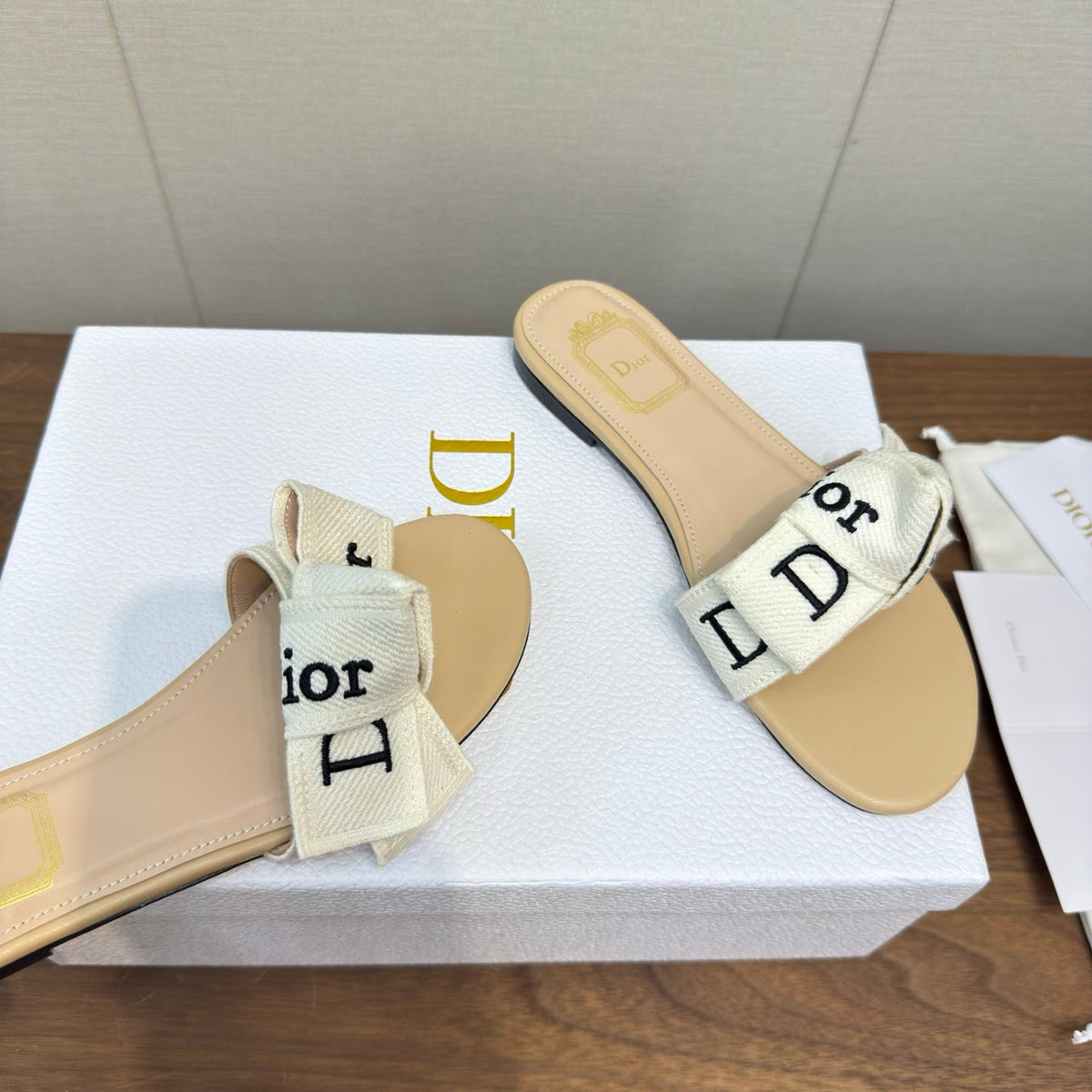 CD 26s J'Adior Slides Beige Canvas Lambskin 922455