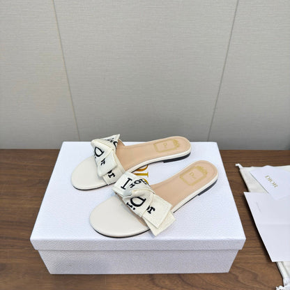CD 26s J'Adior Slides White Canvas Lambskin 922457