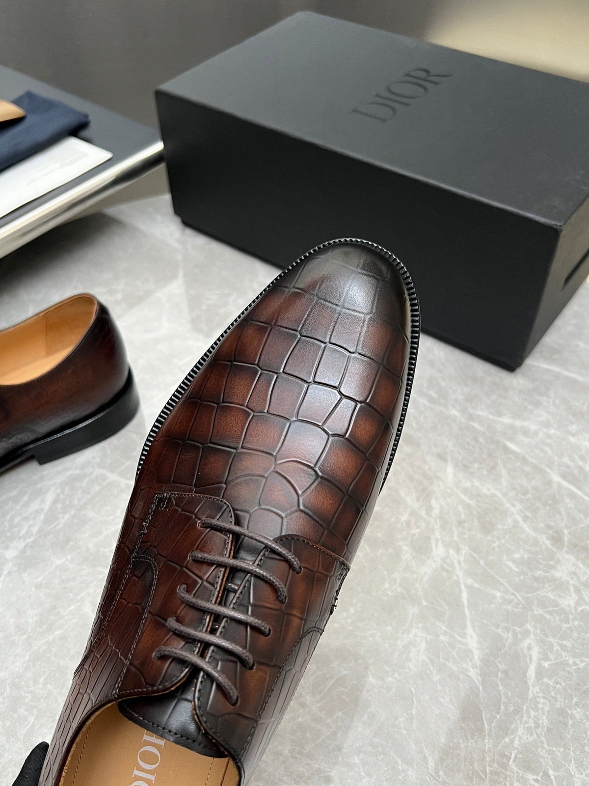 CD Timeless Derby Men’s Loafer Brown Crocodile-Embossed Pattern