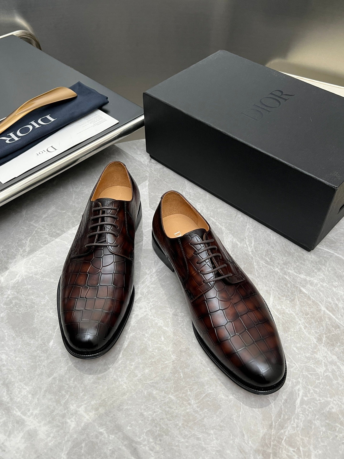 CD Timeless Derby Men’s Loafer Brown Crocodile-Embossed Pattern