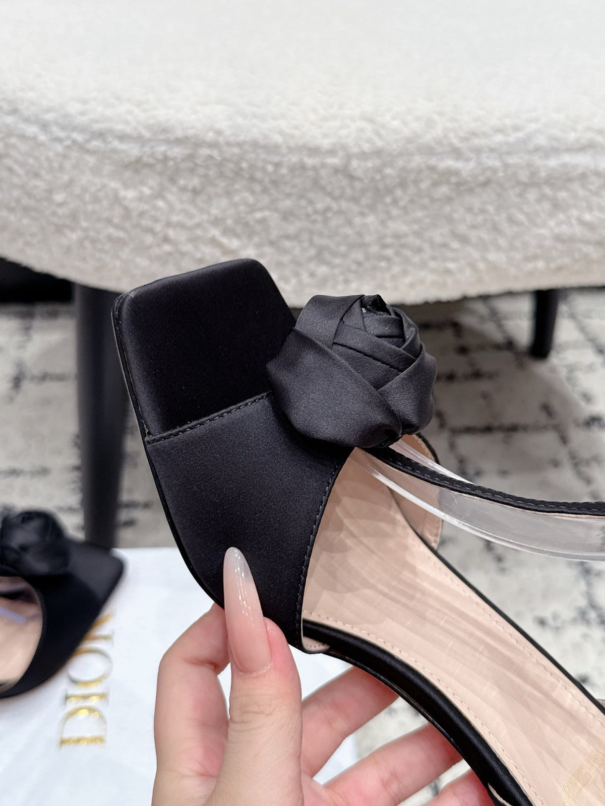 CD 26s Floral High-Heeled Sandals 9cm Black Satin 908242
