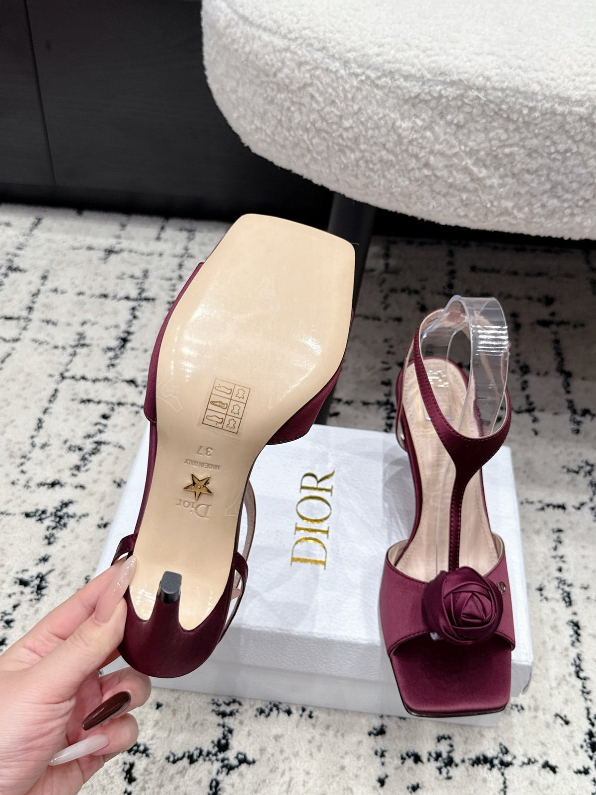 CD 26s Floral High-Heeled Sandals 9cm Burgundy Satin 908246