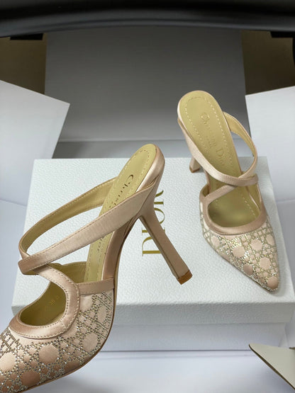 CD 26 High-Heeled Mules Nude Beige Mesh Sheepskin 593589