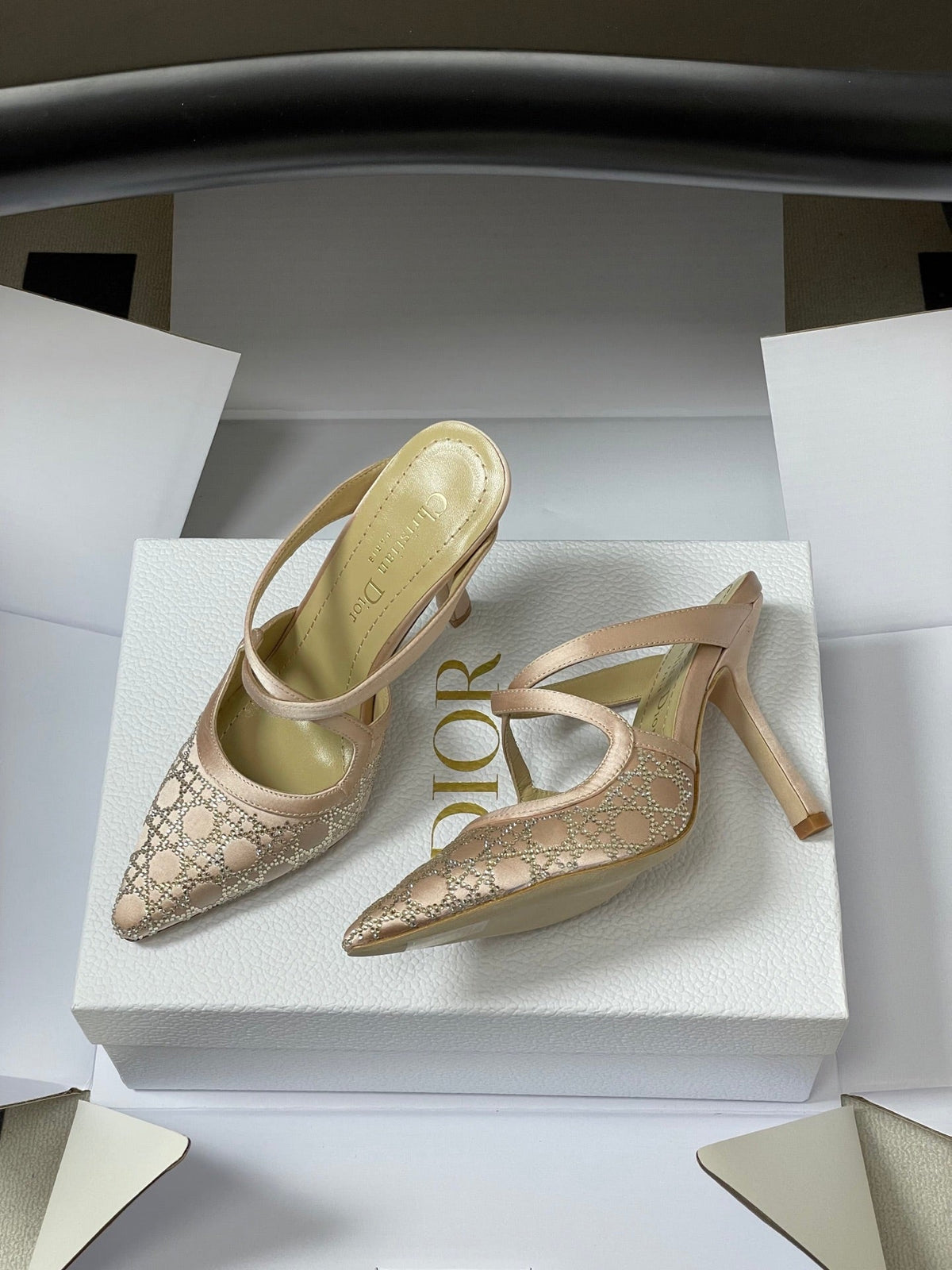 CD 26 High-Heeled Mules Nude Beige Mesh Sheepskin 593589