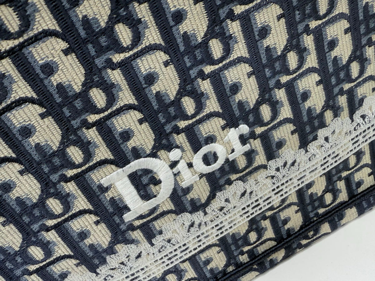 Dior Book Tote Blue Dior Oblique Embroidery and White Lace