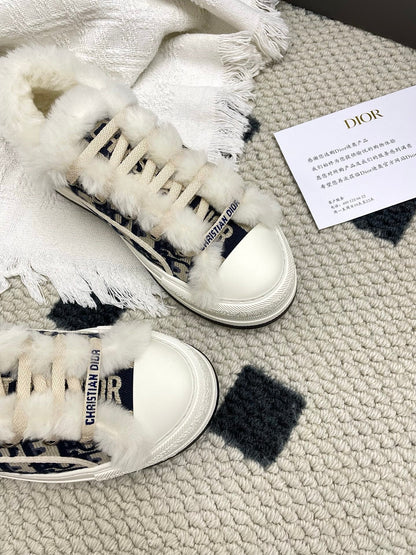 CD Walk'n Dior Platform Sneaker Black Beige Oblique Motif Fabric Wool