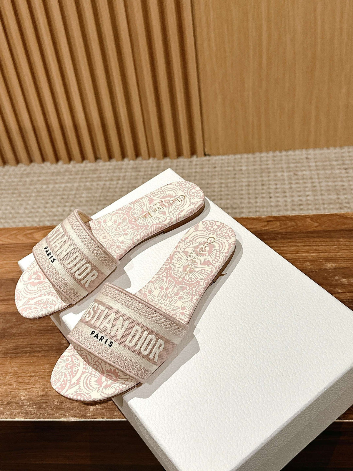 CD 26s D-Club Embroidered Slides In Pink Toile De Jouy