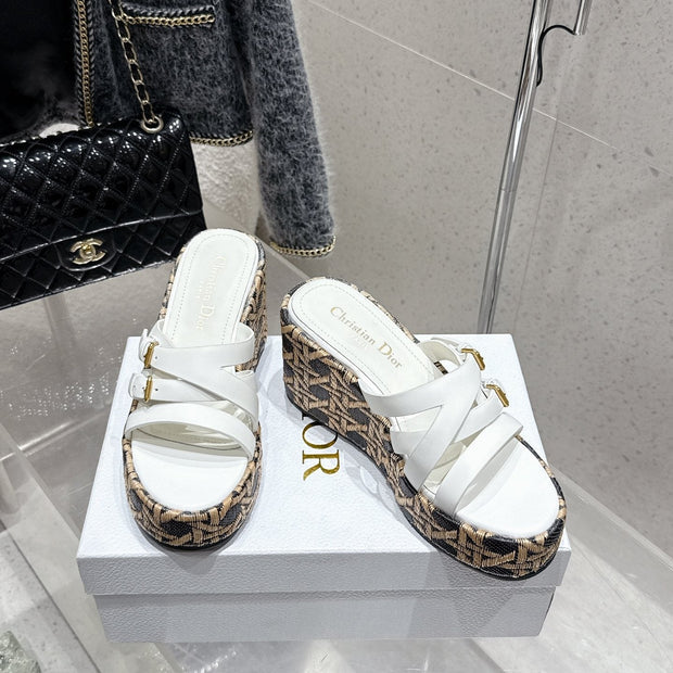CD 26s Platform Sandal 65 White Black Beige Monogram Leather 636350