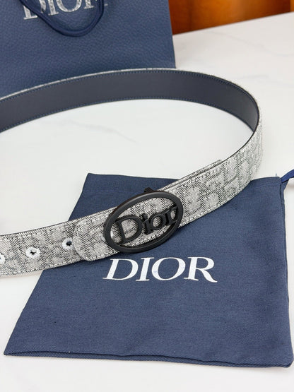 Dior 2026 Oblique Oval Logo Buckle Belt 35mm Canvas