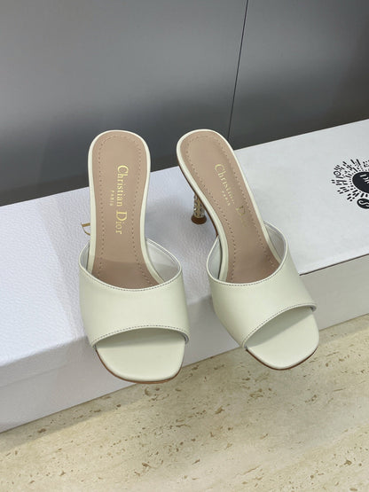 CD 26s Icon Heeled Slide 8cm Cream Leather Silk 633058