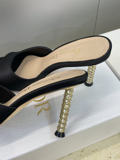 CD 26s Icon Heeled Slide 8cm Black Leather Silk 633060