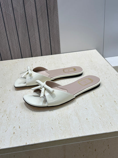 CD Dior Bow Slides White Leather 884657